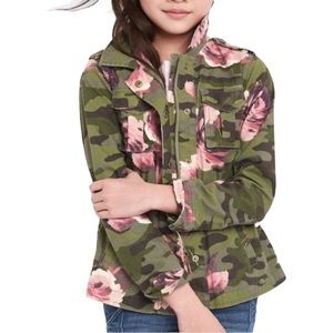 New GAP Girls Floral Camo Cotton Jacket Green Pink Sz M